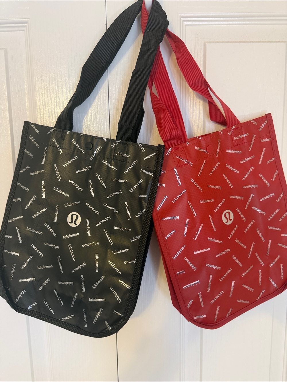 lululemon athletica Black and Red Logo Print Totes